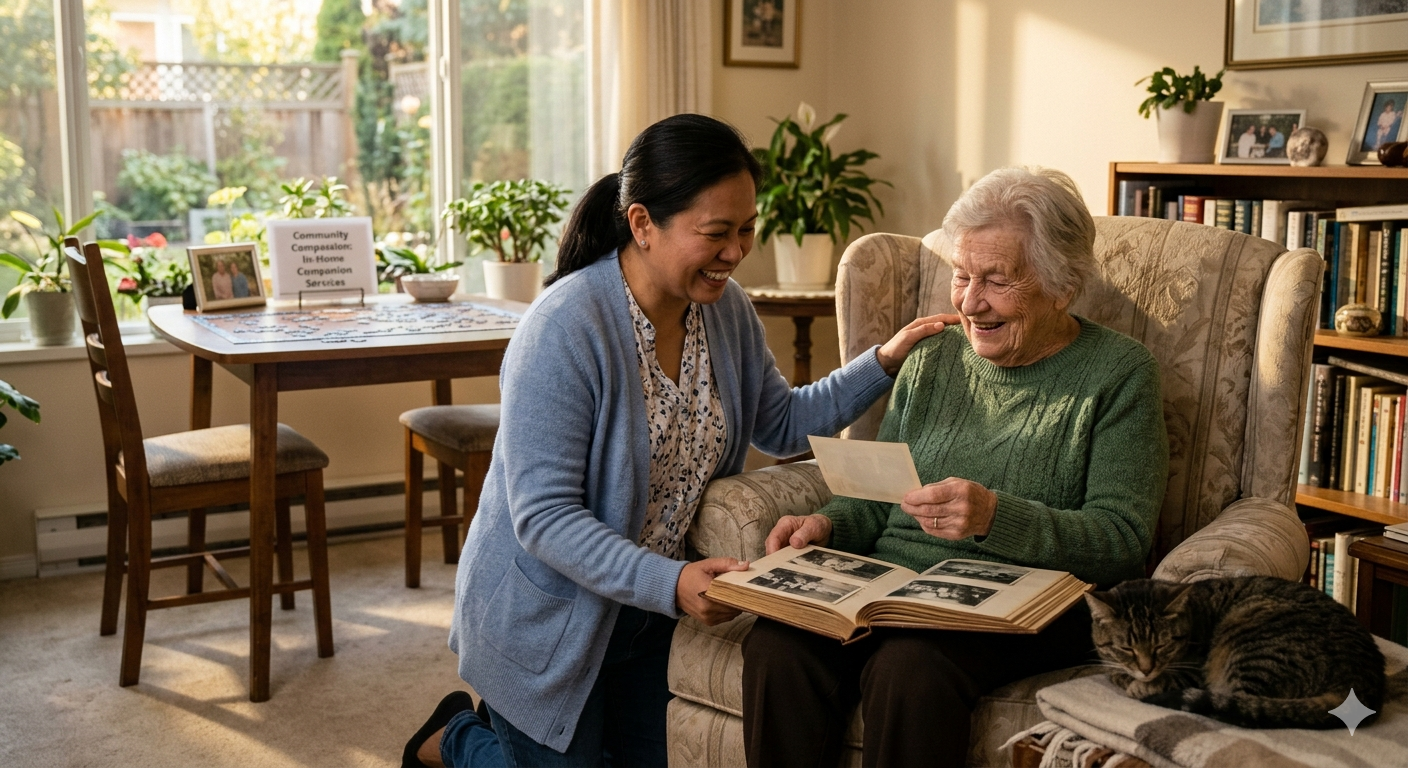 caregiver offering companionship at home, non-medical